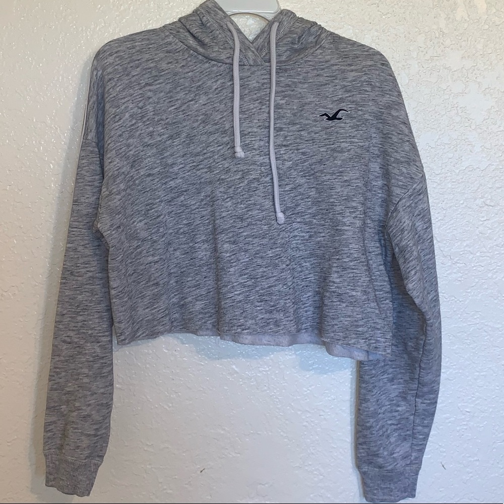 Holllister Cropped Hoodie in Grey with Stripes